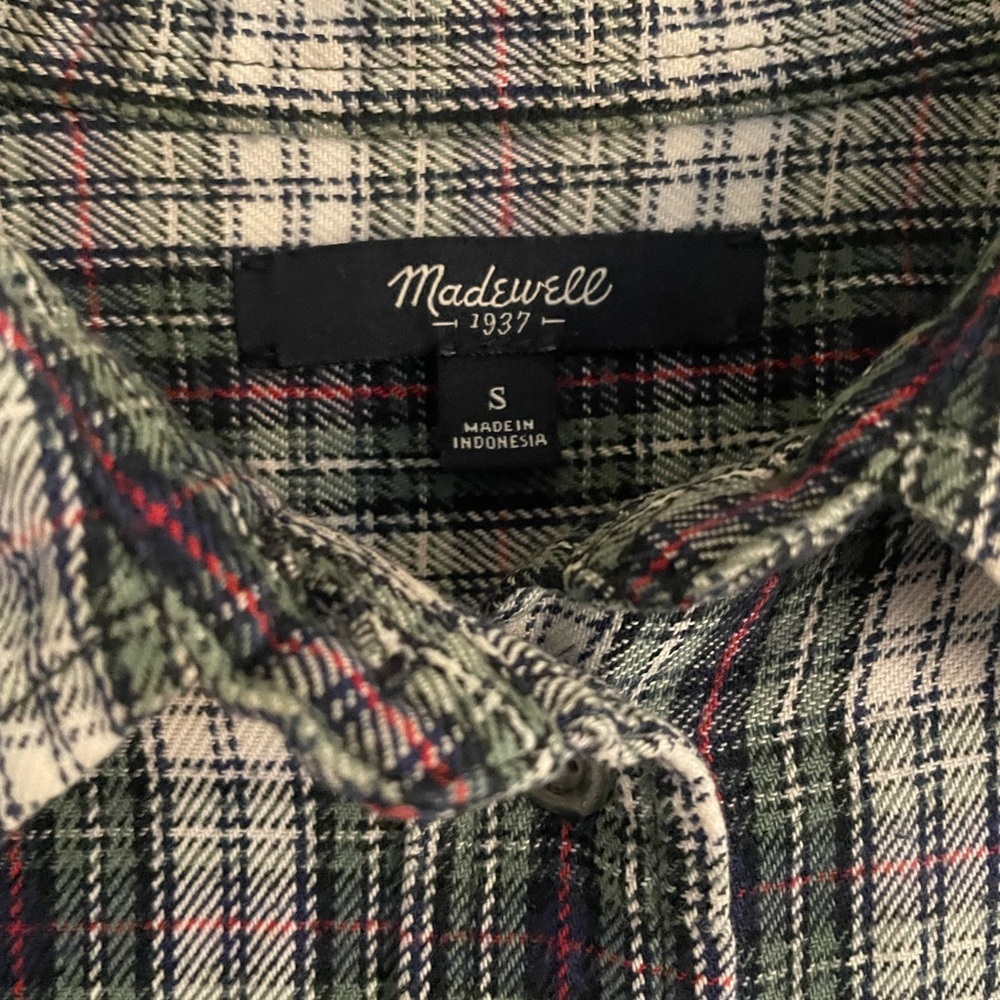 Madewell Green White Red Plaid Button-Up Shirt Flannel Coverup Light Soft Cute - Picture 11 of 16